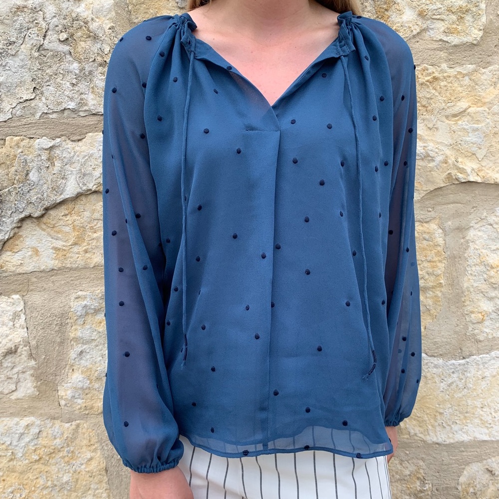 NWT Blouse Long Sleeve Blue Dots - M